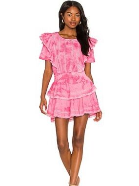 LoveShackFancy Pink Ruffle Tiered Mini Dress